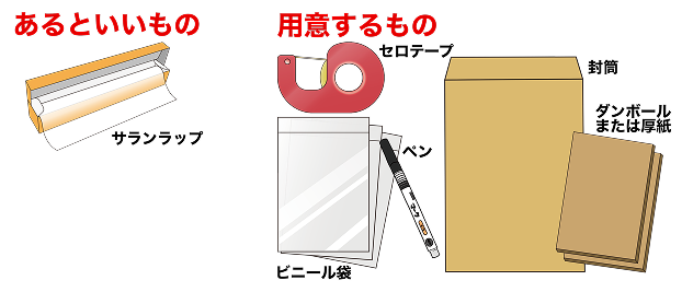 封筒と梱包に必要なものをご用意ください